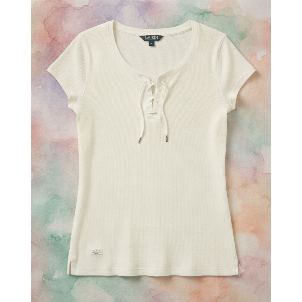 Lauren Ralph Lauren Women’s XL Light Green Ribbed Lace Up Henley Tee Shirt Top